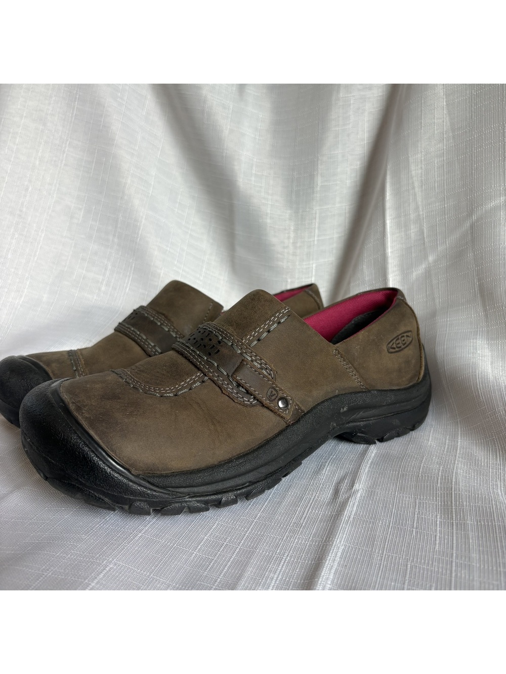KEEN Kaci Full Grain Leather Slip On Clogs Shoes Womens 8 Brown Pink 1011408